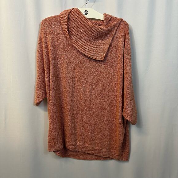 Cabi Foldover Heathered Orange Dolman 1/2 Sleeve Sweater Cotton Blend Medium - Picture 2 of 7